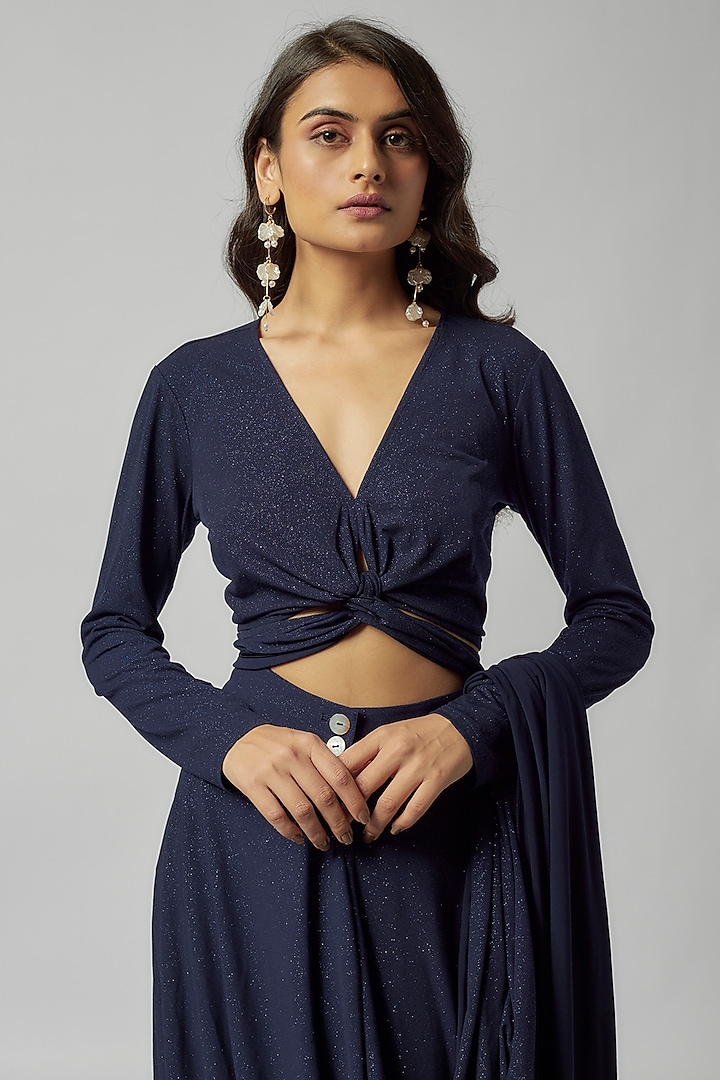 Navy Blue Shimmer Jersey Top by 431-88 By Shweta Kapur