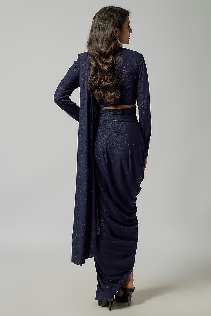 Navy Blue Shimmer Jersey Top by 431-88 By Shweta Kapur at Pernia's Pop Up Shop