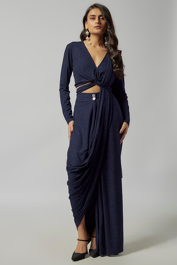 Navy Blue Shimmer Jersey Top by 431-88 By Shweta Kapur at Pernia's Pop Up Shop