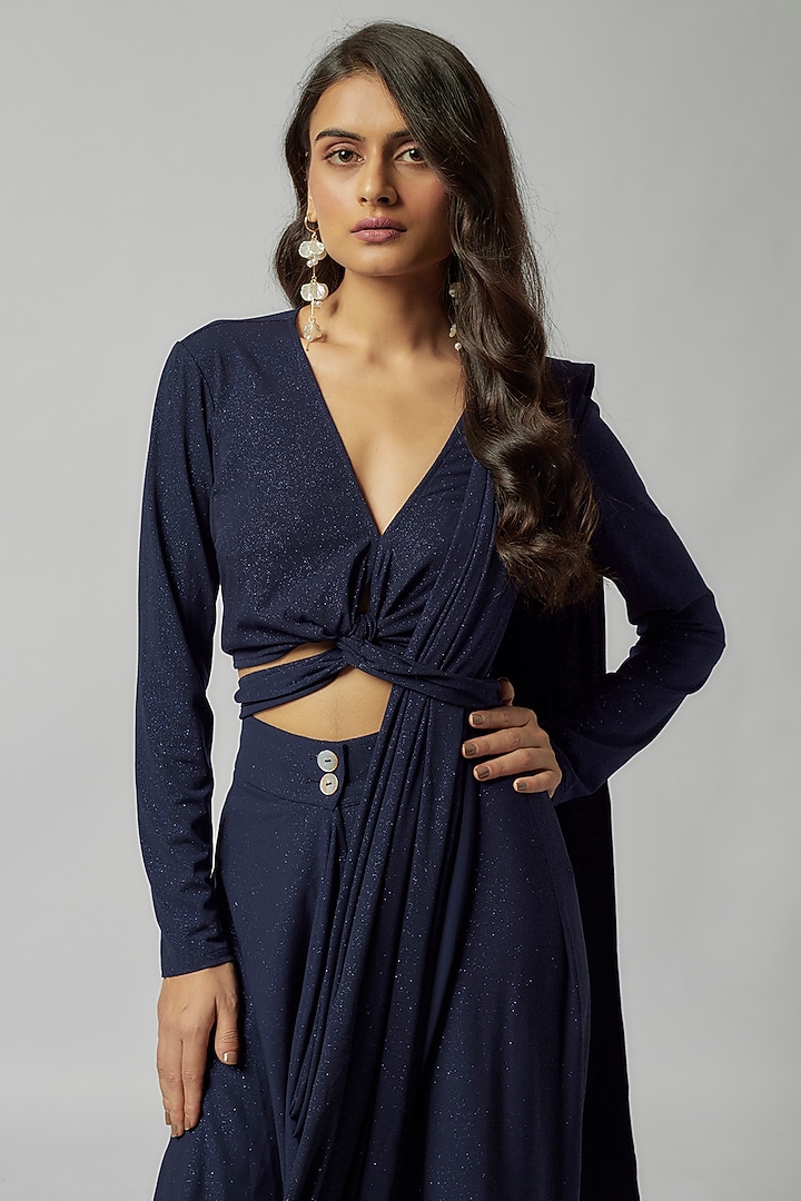 Navy Blue Shimmer Jersey Top by 431-88 By Shweta Kapur at Pernia's Pop Up Shop