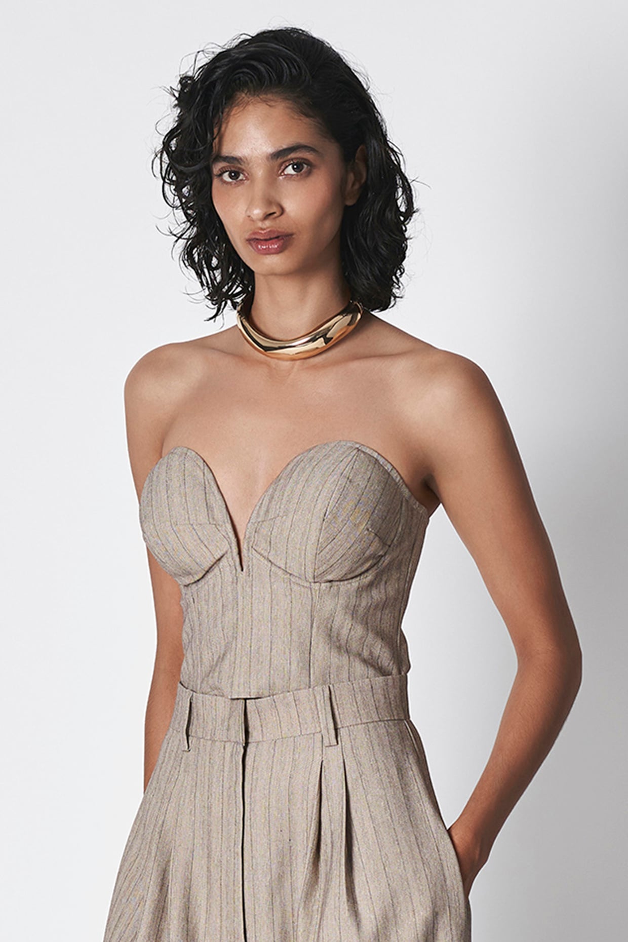 Dull Grey Luxe Suiting Corset Style Top by 431-88 By Shweta Kapur
