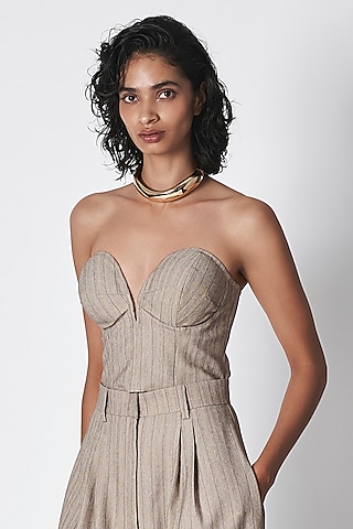 Dull Grey Luxe Suiting Corset Style Top by 431-88 By Shweta Kapur