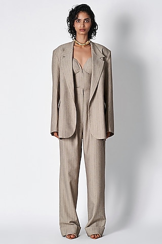 Dull Grey Luxe Suiting Blazer Set by 431-88 By Shweta Kapur