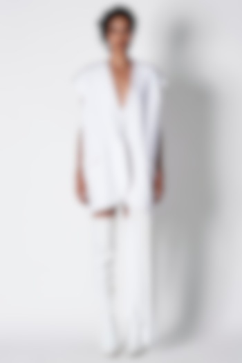 Ivory Metz Crepe Embellished Jacket by 431-88 By Shweta Kapur at Pernia's Pop Up Shop