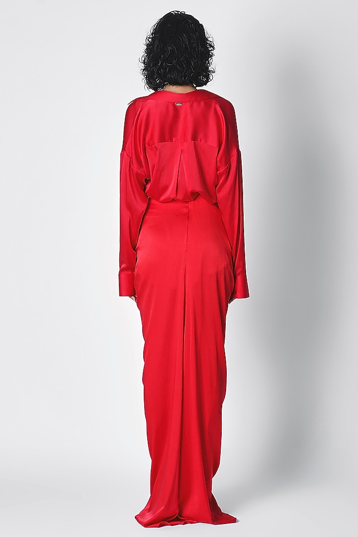 Red Satin Shirt by 431-88 By Shweta Kapur at Pernia's Pop Up Shop