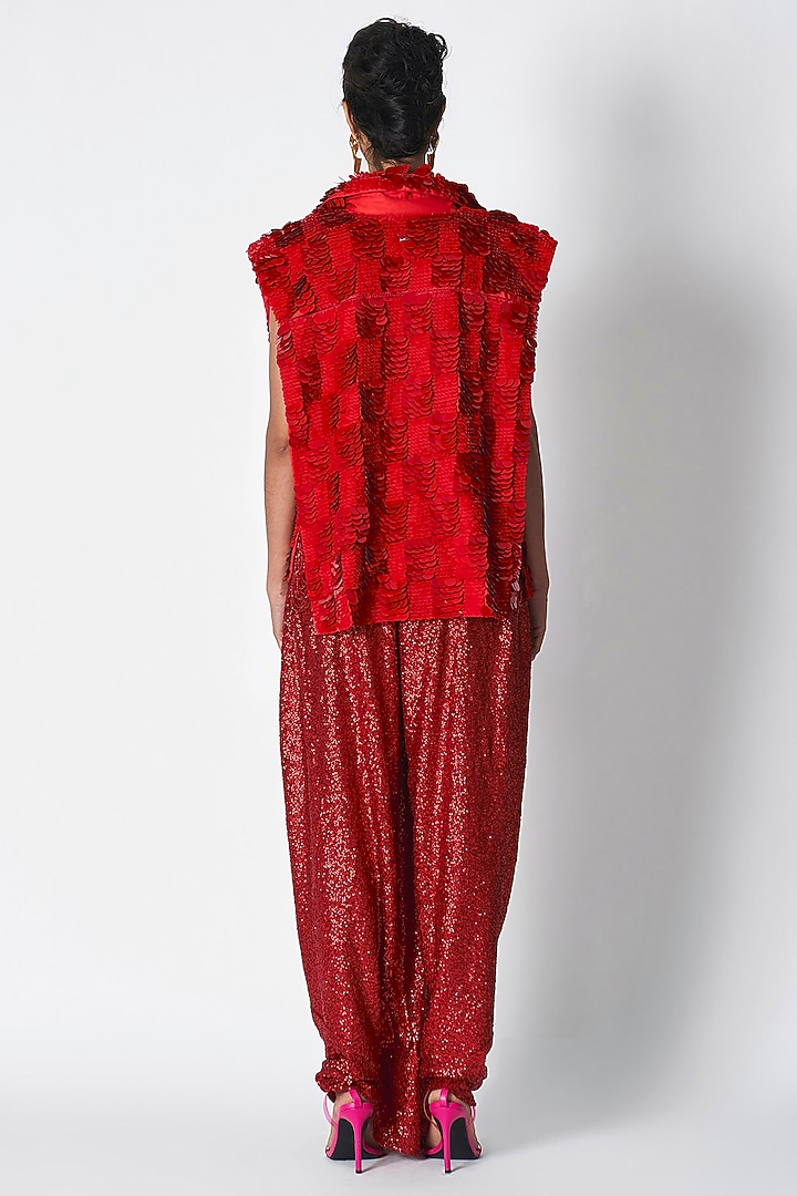 Red Cotton Twill Hand Embroidered Open Jacket by 431-88 By Shweta Kapur at Pernia's Pop Up Shop