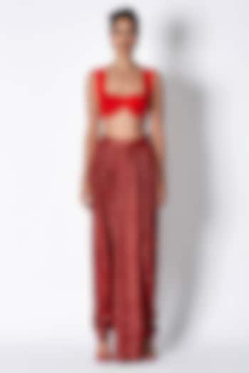 Red Crepe Pleated Top by 431-88 By Shweta Kapur