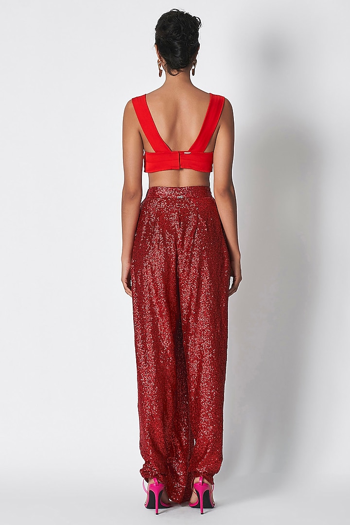 Red Crepe Pleated Top by 431-88 By Shweta Kapur at Pernia's Pop Up Shop