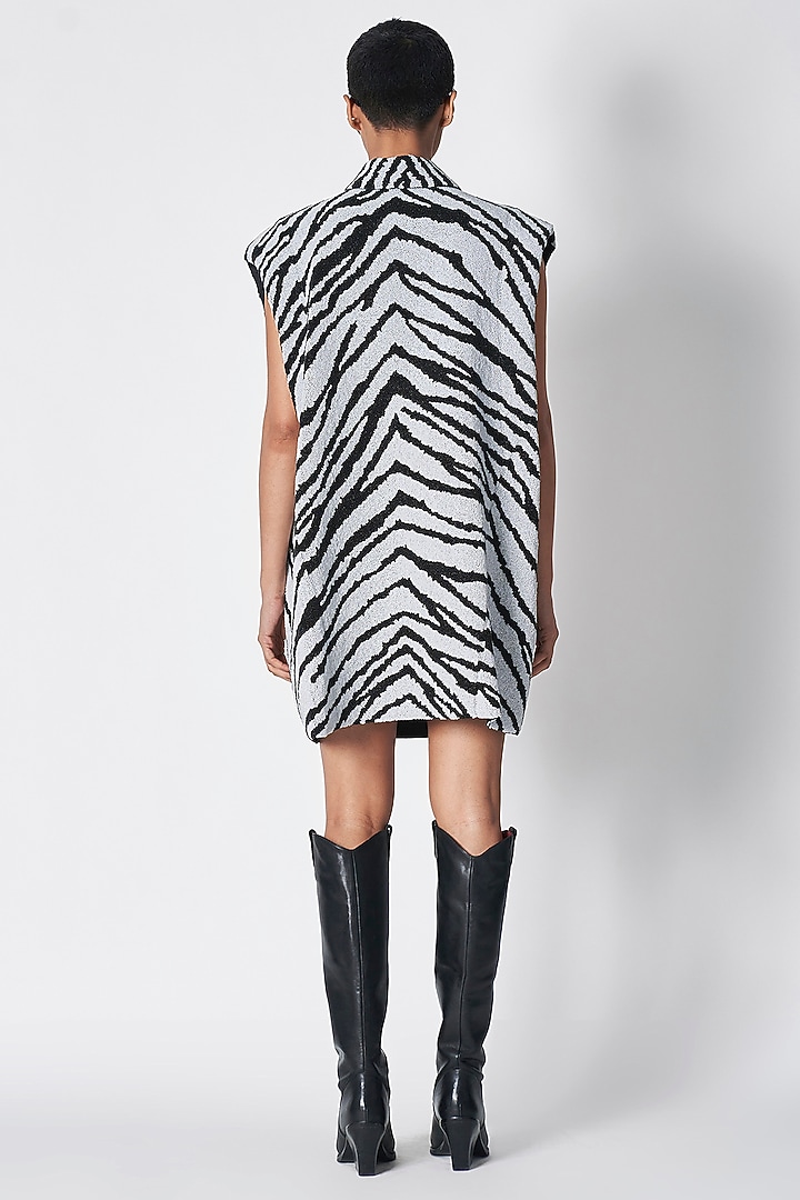 Black & White Cotton Twill Beads Embroidered Mini Party Wear Dress by 431-88 By Shweta Kapur at Pernia's Pop Up Shop