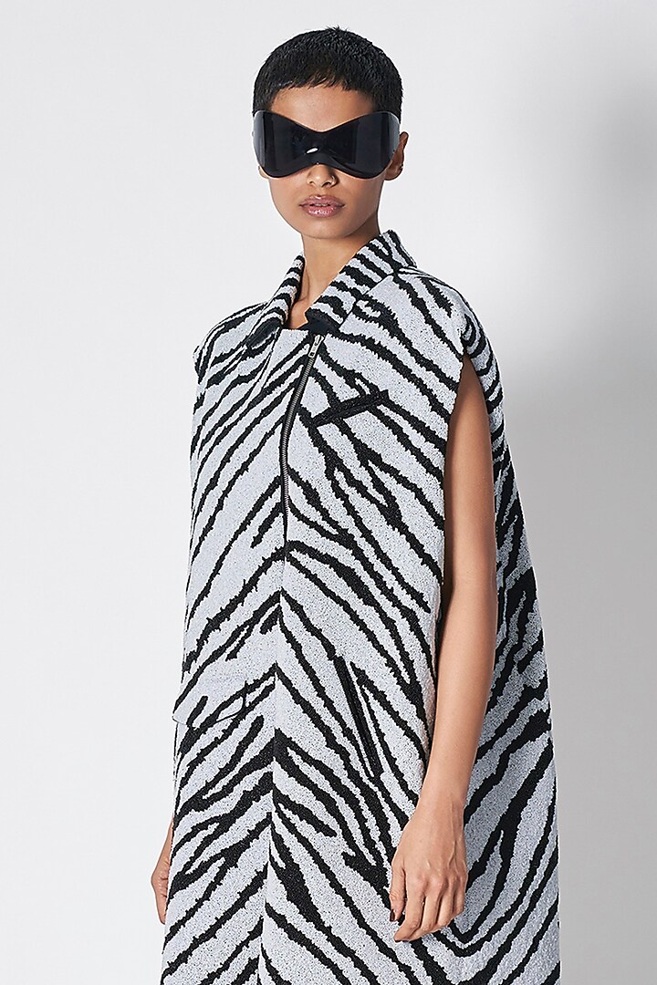 Black & White Cotton Twill Beads Embroidered Mini Party Wear Dress by 431-88 By Shweta Kapur at Pernia's Pop Up Shop