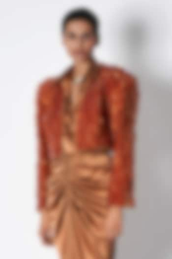 Rust Cotton Twill Sequins Embroidered Structured Blazer by 431-88 By Shweta Kapur at Pernia's Pop Up Shop