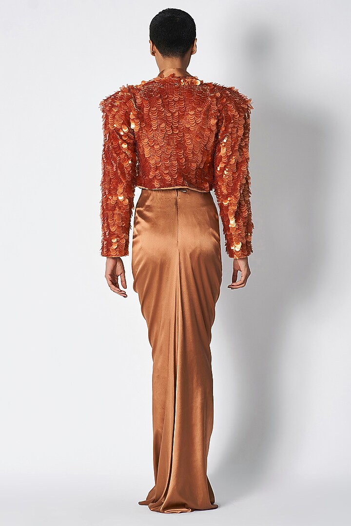 Rust Cotton Twill Sequins Embroidered Structured Blazer by 431-88 By Shweta Kapur at Pernia's Pop Up Shop