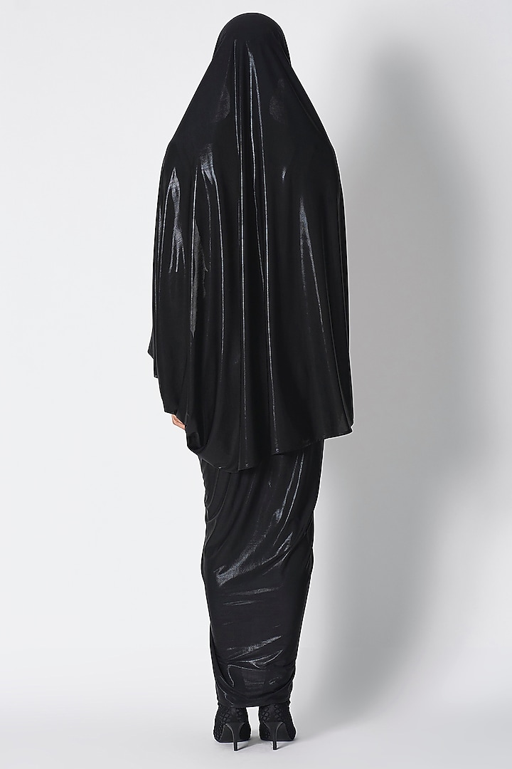 Black Liquid Jersey Cape by 431-88 By Shweta Kapur at Pernia's Pop Up Shop