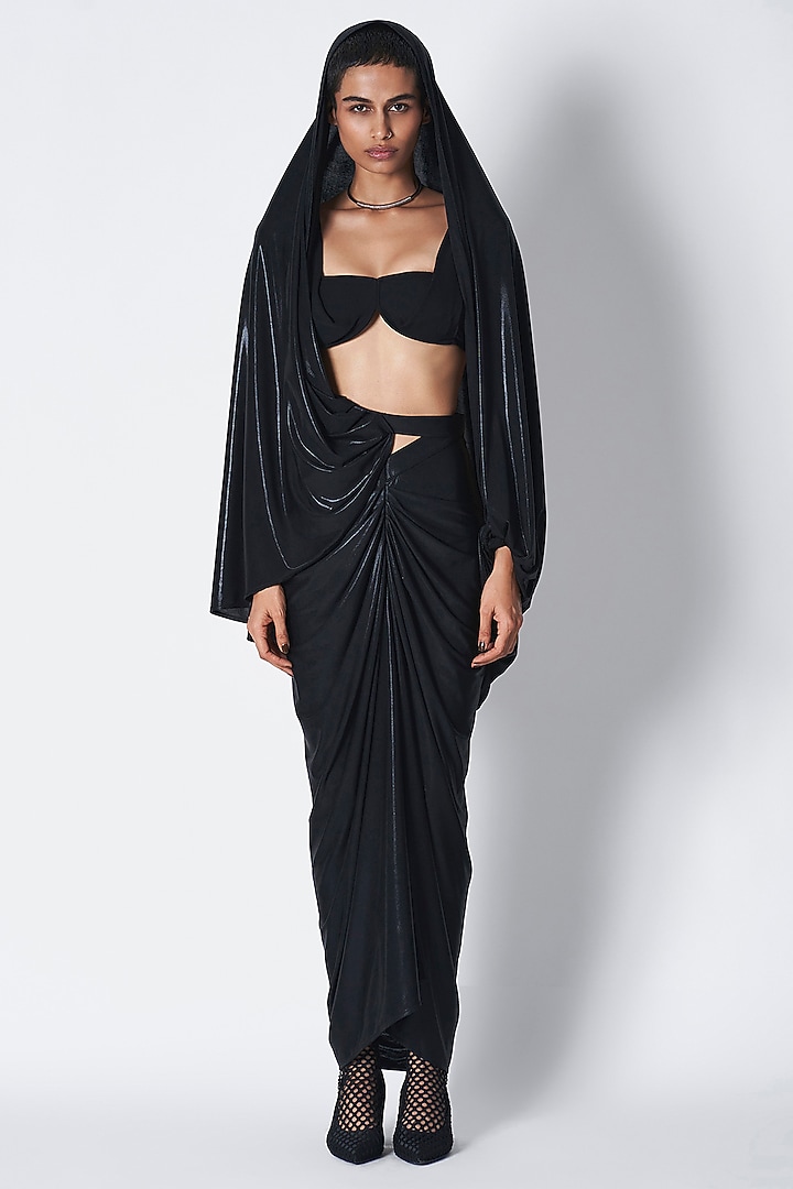 Black Liquid Jersey Cape by 431-88 By Shweta Kapur at Pernia's Pop Up Shop