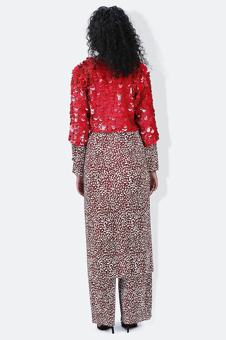 Red Dupion Sequins Embroidered Cape by 431-88 By Shweta Kapur at Pernia's Pop Up Shop