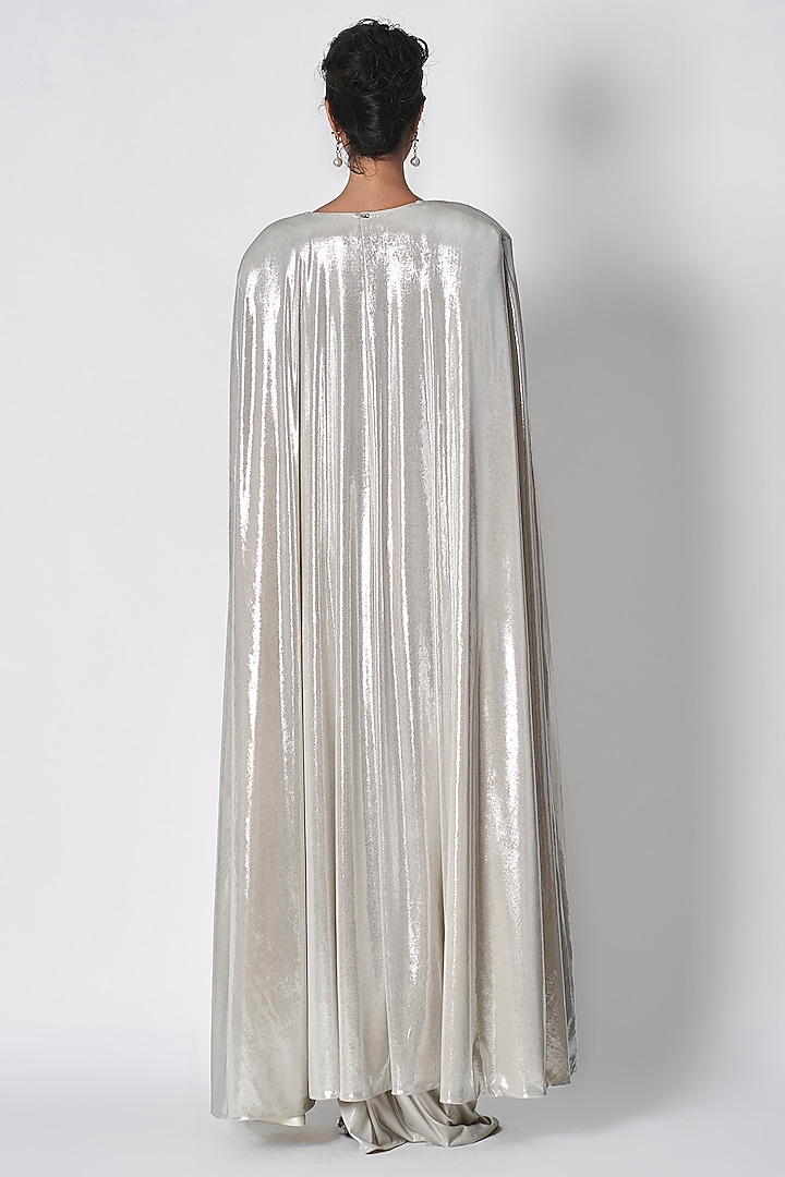 Ecru Liquid Jersey Draped Wedding Saree by 431-88 By Shweta Kapur at Pernia's Pop Up Shop