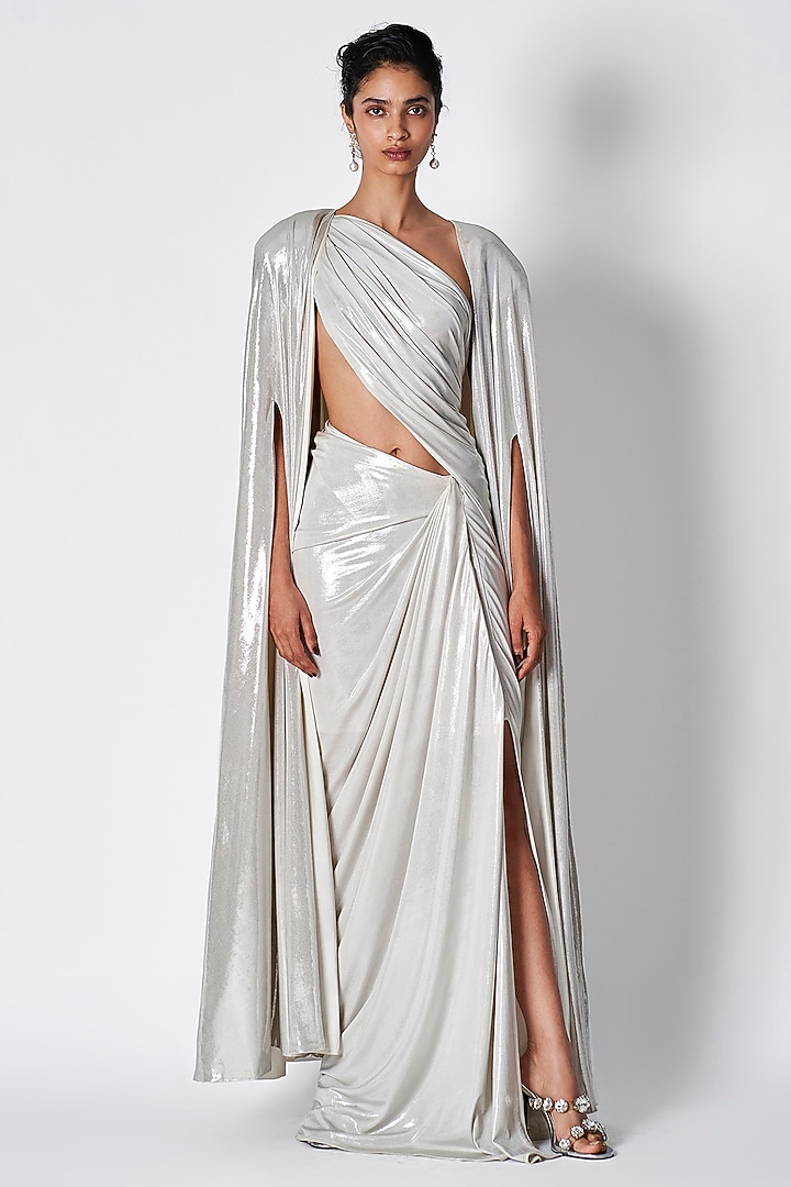 Ecru Liquid Jersey Cape by 431-88 By Shweta Kapur at Pernia's Pop Up Shop