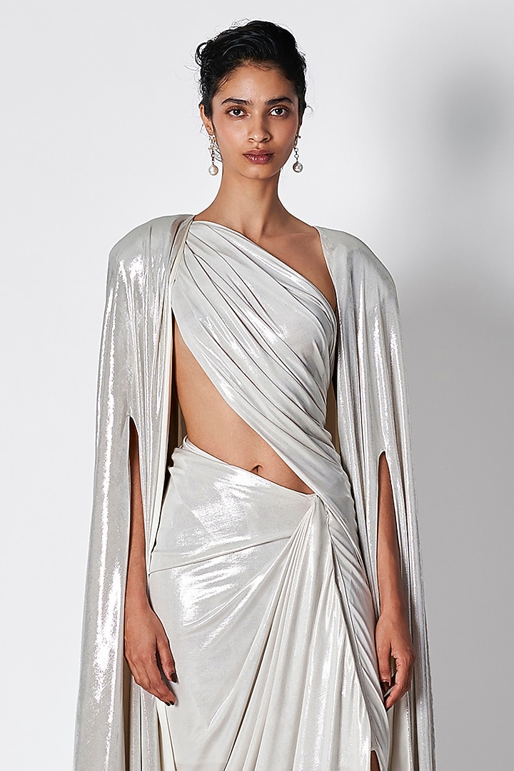 Ecru Liquid Jersey Cape by 431-88 By Shweta Kapur at Pernia's Pop Up Shop