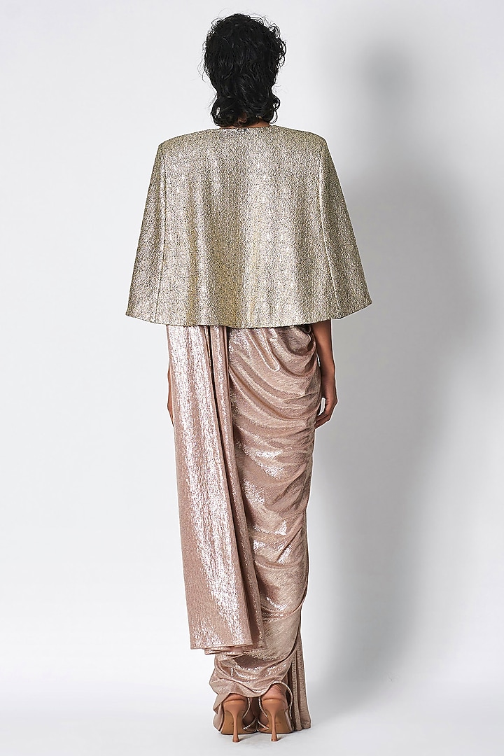 Nude Knit Jersey Pre-Stitched Wedding Saree by 431-88 By Shweta Kapur at Pernia's Pop Up Shop