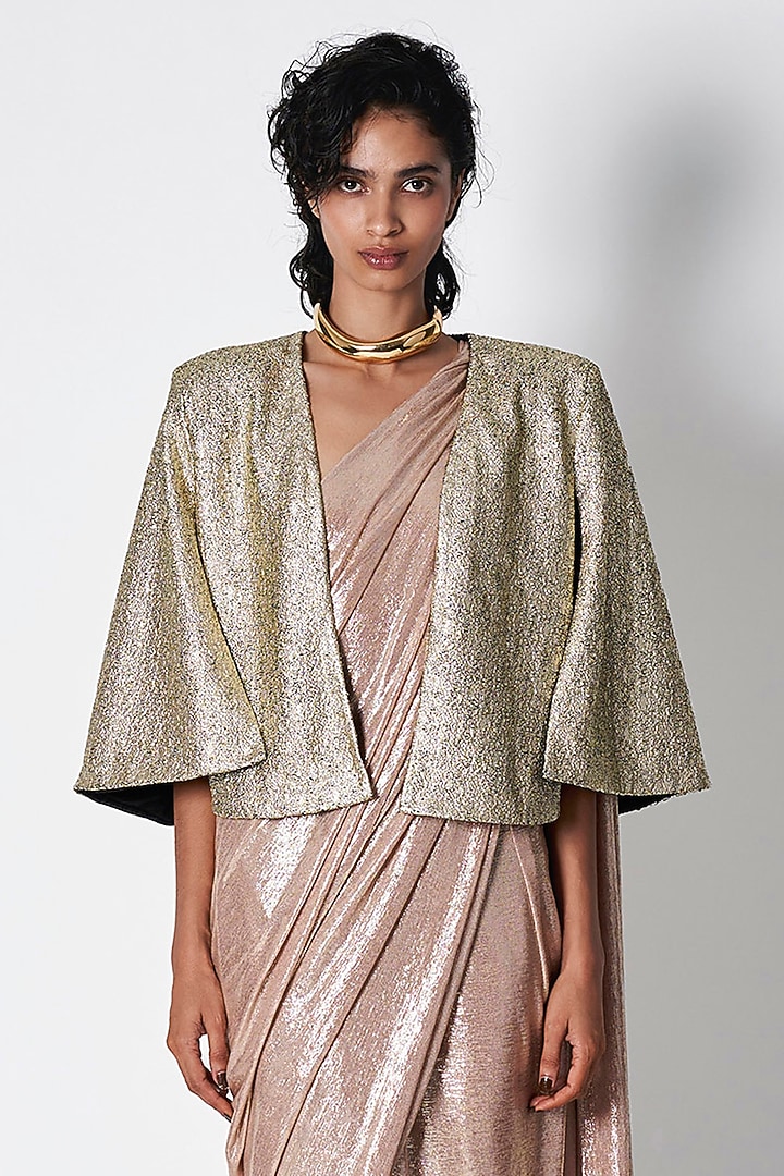 Nude Knit Jersey Pre-Stitched Wedding Saree by 431-88 By Shweta Kapur at Pernia's Pop Up Shop