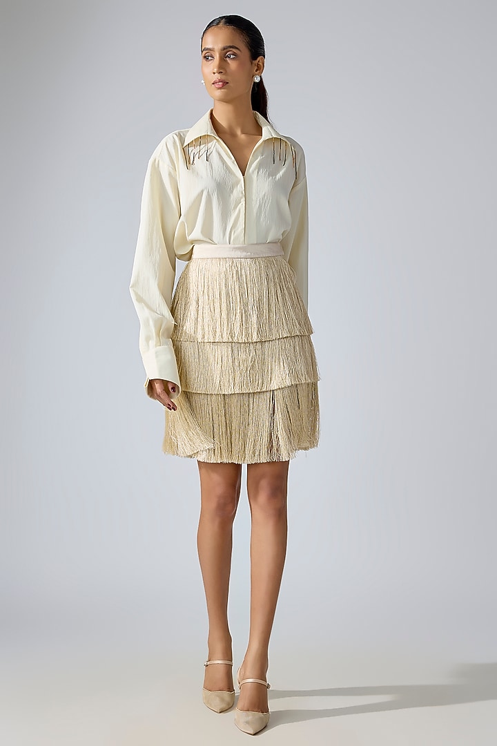 Off-White Crinkled Crepe Shirt by 431-88 By Shweta Kapur at Pernia's Pop Up Shop