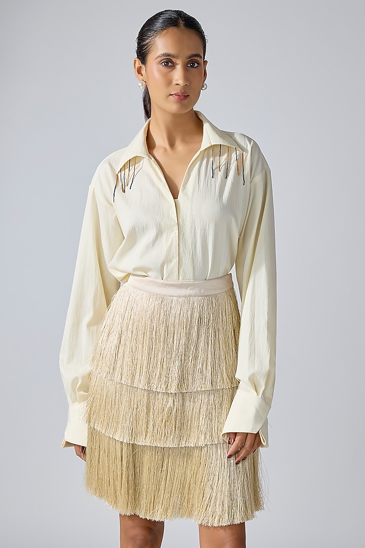 Off-White Crinkled Crepe Shirt by 431-88 By Shweta Kapur at Pernia's Pop Up Shop