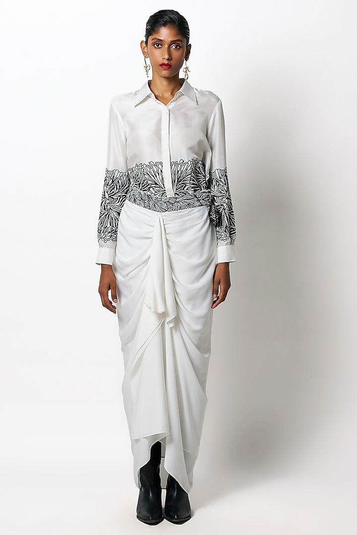 White & Black Dupion Pearl Hand Embroidered Shirt by 431-88 By Shweta Kapur at Pernia's Pop Up Shop