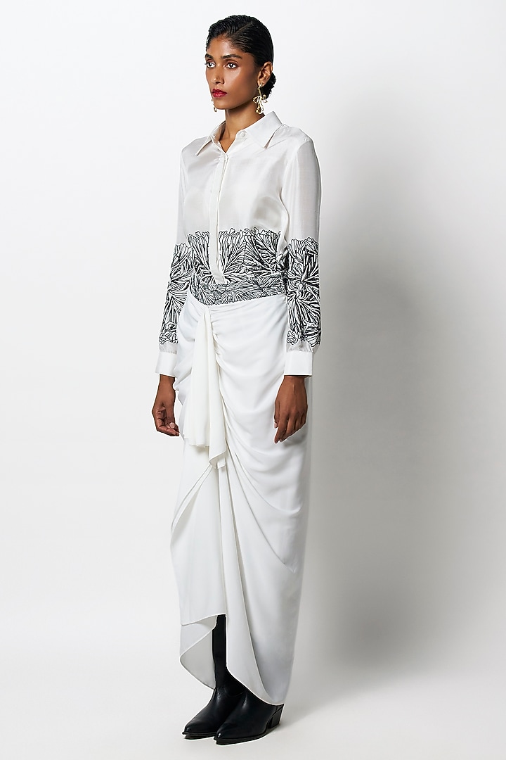 White & Black Dupion Pearl Hand Embroidered Shirt by 431-88 By Shweta Kapur at Pernia's Pop Up Shop