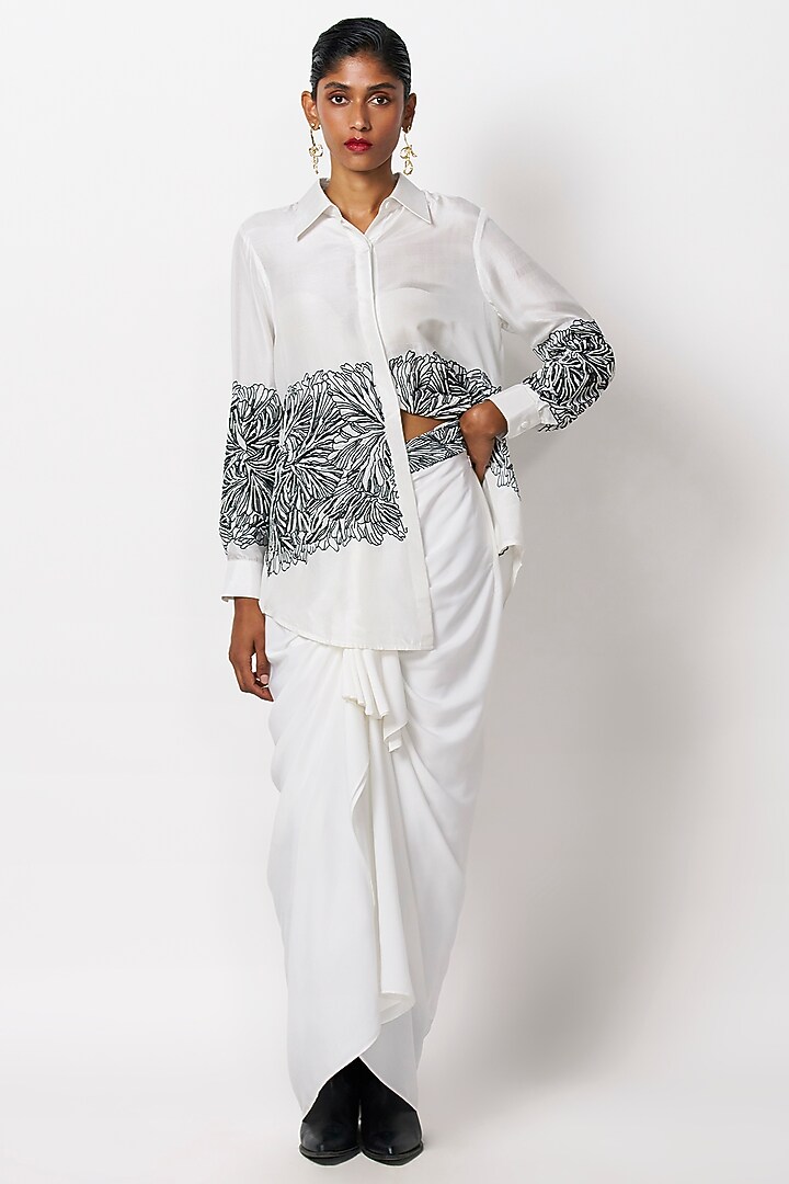 White & Black Dupion Pearl Hand Embroidered Shirt by 431-88 By Shweta Kapur at Pernia's Pop Up Shop