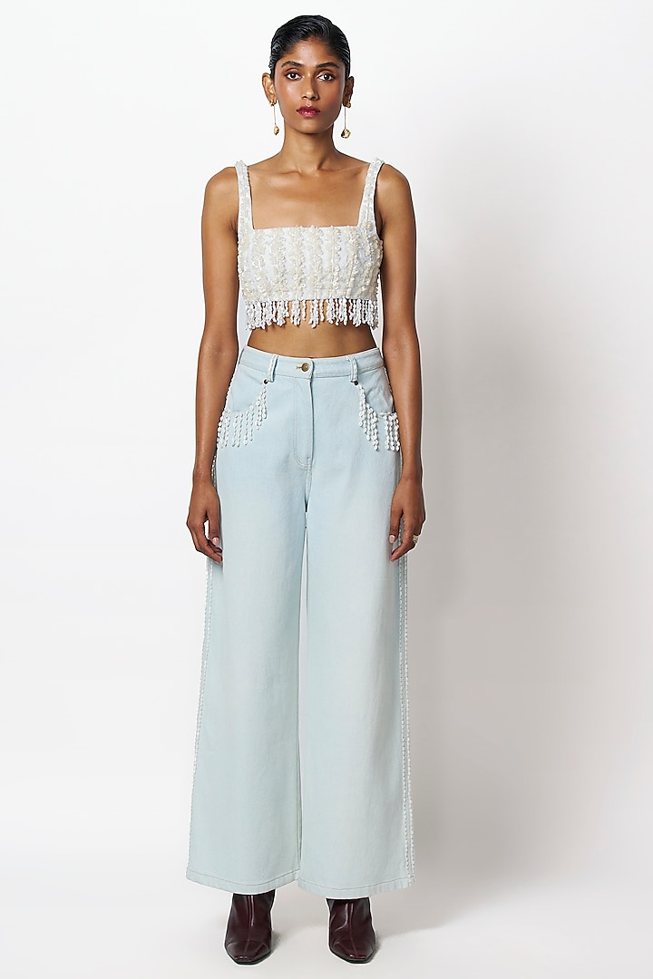 White Dupion Sequin Hand Embroidered Blouse by 431-88 By Shweta Kapur at Pernia's Pop Up Shop