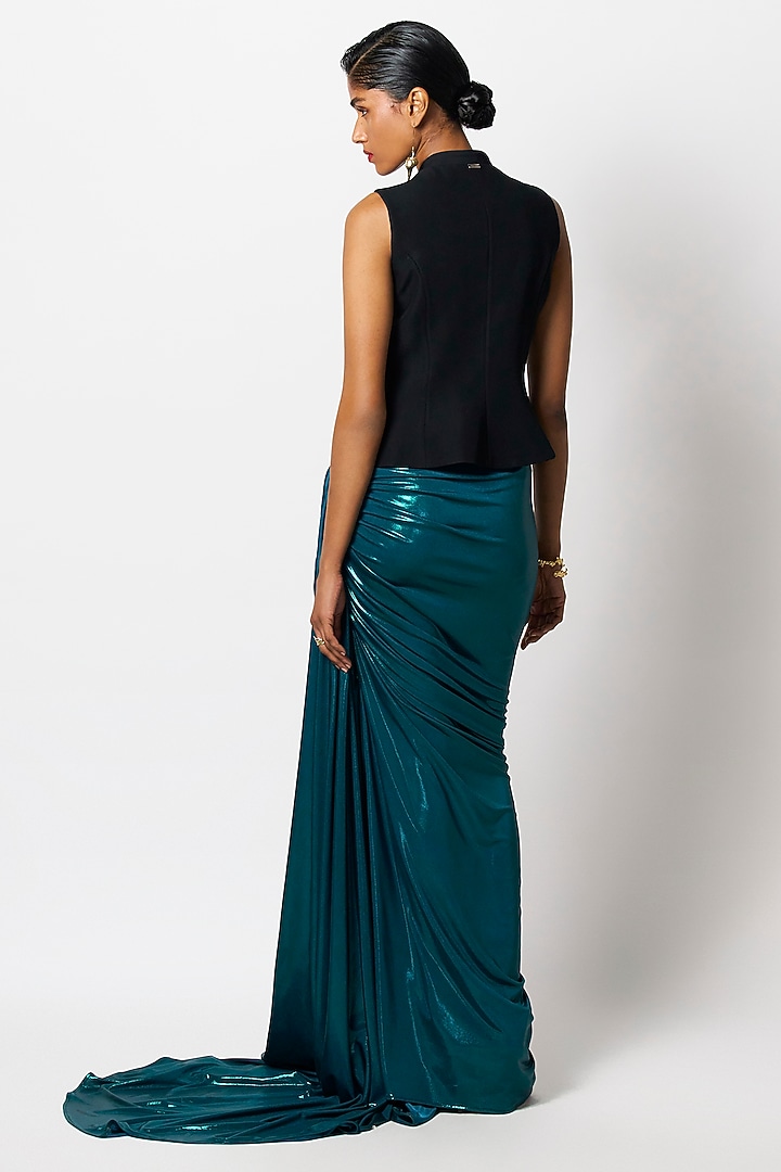 Black & Emerald Micropoly Patch Hand Embroidered Blazer by 431-88 By Shweta Kapur at Pernia's Pop Up Shop