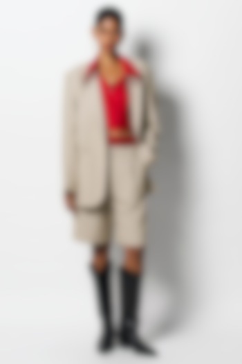 Beige Luxe Suiting Blazer by 431-88 By Shweta Kapur at Pernia's Pop Up Shop