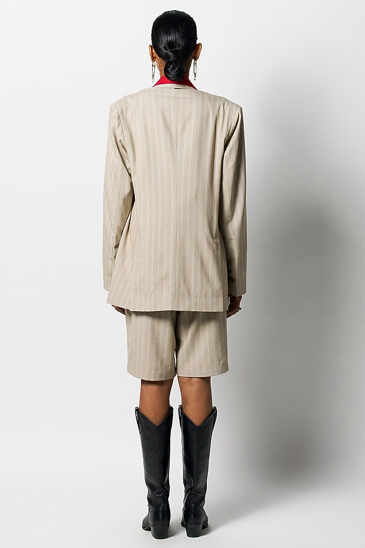 Beige Luxe Suiting Blazer by 431-88 By Shweta Kapur at Pernia's Pop Up Shop
