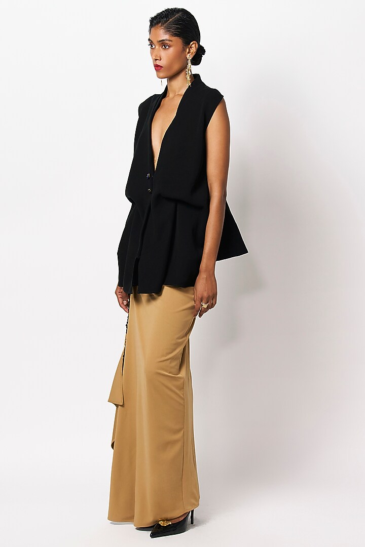 Black Micropoly Sleeveless Blazer by 431-88 By Shweta Kapur at Pernia's Pop Up Shop
