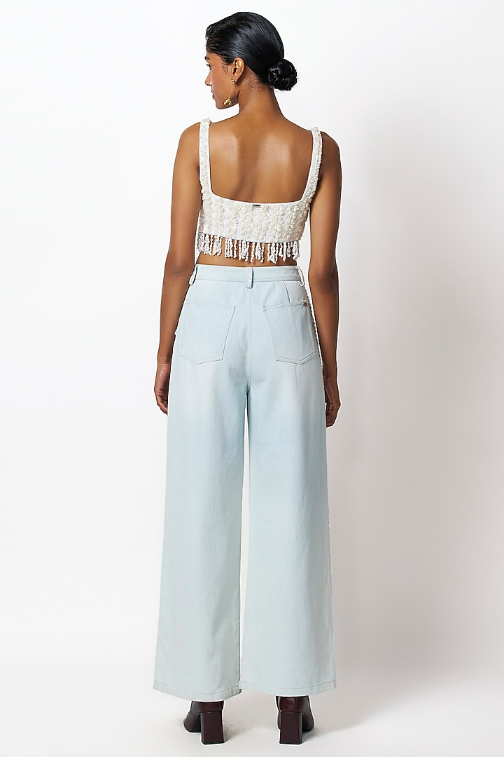 Blue Denim Hand Embroidered Straight Jeans by 431-88 By Shweta Kapur at Pernia's Pop Up Shop