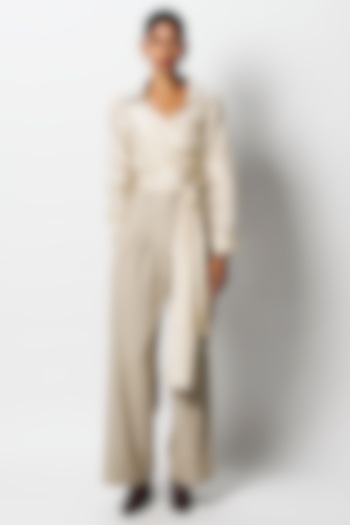 Beige Suiting High-Waisted Flared Pants by 431-88 By Shweta Kapur at Pernia's Pop Up Shop