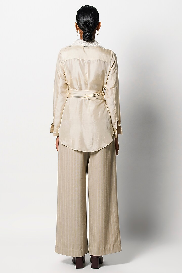 Beige Suiting High-Waisted Flared Pants by 431-88 By Shweta Kapur at Pernia's Pop Up Shop