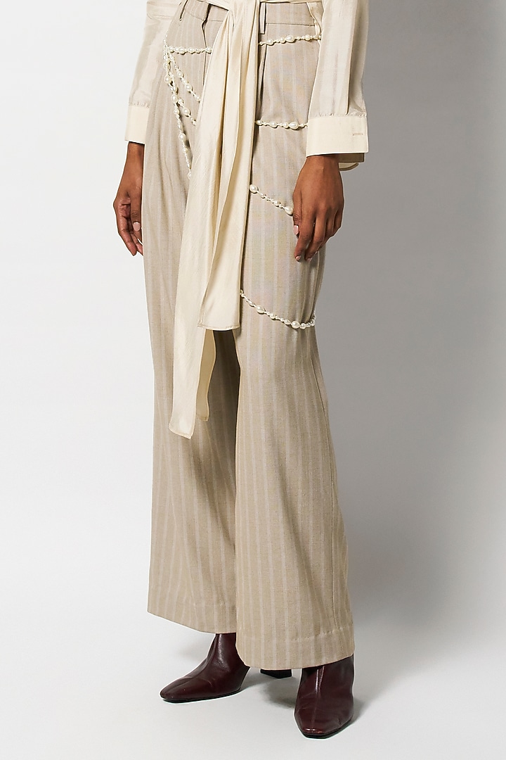 Beige Suiting High-Waisted Flared Pants by 431-88 By Shweta Kapur at Pernia's Pop Up Shop