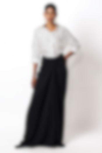 Black Micropoly Draped Pants by 431-88 By Shweta Kapur at Pernia's Pop Up Shop