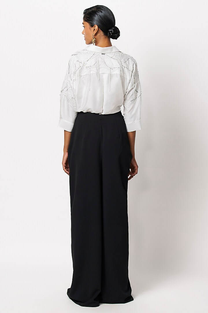Black Micropoly Draped Pants by 431-88 By Shweta Kapur at Pernia's Pop Up Shop