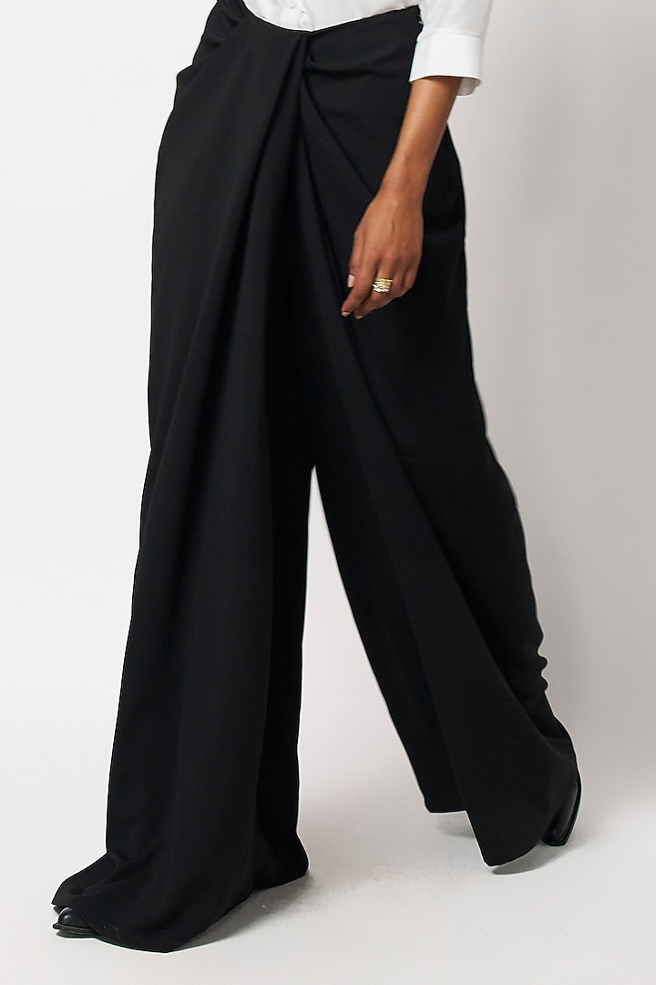 Black Micropoly Draped Pants by 431-88 By Shweta Kapur at Pernia's Pop Up Shop
