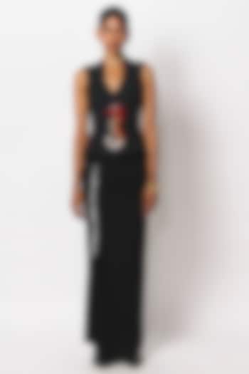 Black Jersey Gathered Draped Skirt by 431-88 By Shweta Kapur at Pernia's Pop Up Shop