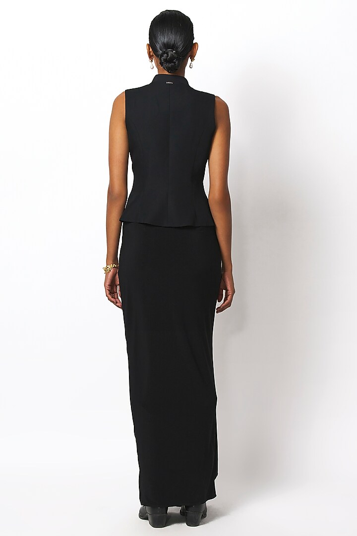 Black Jersey Gathered Draped Skirt by 431-88 By Shweta Kapur at Pernia's Pop Up Shop