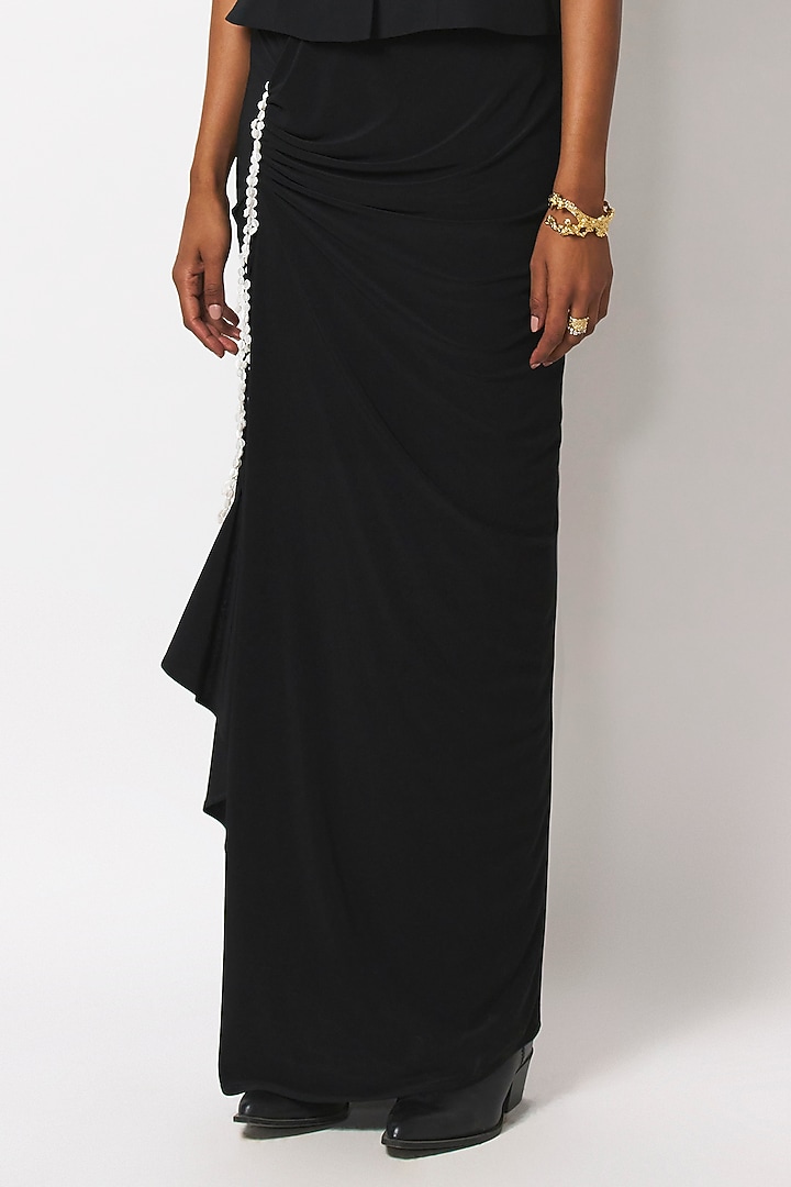 Black Jersey Gathered Draped Skirt by 431-88 By Shweta Kapur at Pernia's Pop Up Shop