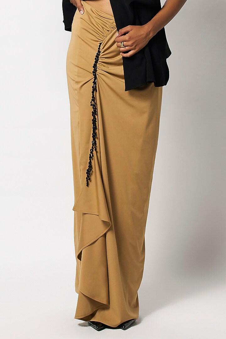 Camel Brown Jersey Gathered Draped Skirt by 431-88 By Shweta Kapur at Pernia's Pop Up Shop
