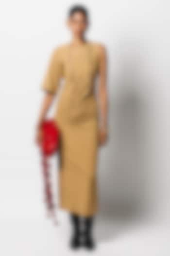 Beige Soft Jersey Gathered Maxi Vacation Dress by 431-88 By Shweta Kapur at Pernia's Pop Up Shop