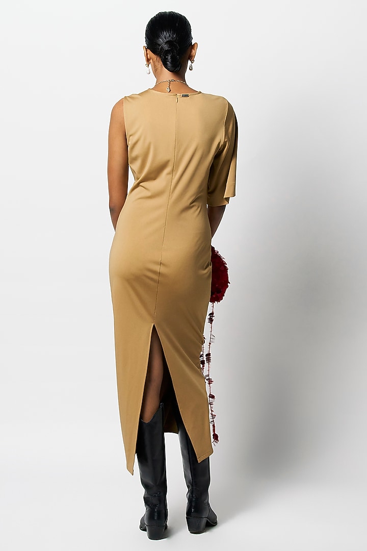 Beige Soft Jersey Gathered Maxi Vacation Dress by 431-88 By Shweta Kapur at Pernia's Pop Up Shop