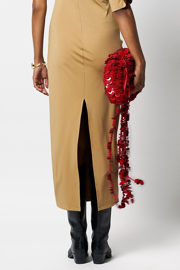 Beige Soft Jersey Gathered Maxi Vacation Dress by 431-88 By Shweta Kapur at Pernia's Pop Up Shop
