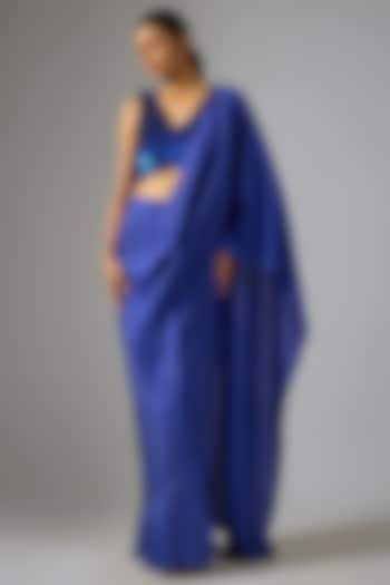 Blue Silk Ruffled Pre-Draped Wedding Saree  by 431-88 By Shweta Kapur at Pernia's Pop Up Shop