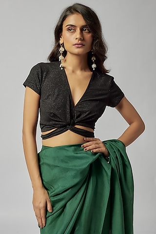 Black Shimmer Jersey Top by 431-88 By Shweta Kapur